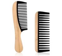 Bamily Wide Tooth Comb Afro Comb, 2 Pcs Natural Bamboo Hair Comb Set With Handle, Anti-Static Detangling Hair Comb For Women Men, Eco-Friendly Hair Care Tool For Curly Wavy Thick Long Hair Daily Use