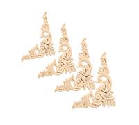 Bamjour 4PCS Rubber Wood Carved Corner Onlay Applique Furniture Flower Shape Unpainted 12x12cm for Decoration (12 * 12)