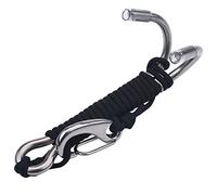 Bamjour Coiled Lanyards Scuba Diving Double Dual Stainless Steel Drift Hook Hook with Stainless Steel Bolts Snap with Line for Cave Dive (Black)