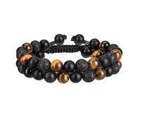 Bamjour Lava Stone Bracelet for Men Women, Double Layer Adjustable 8mm | Sliding Knot Fit 6-8.5 Inches, Porous Mineral Beads Absorb Essential Oils, Vintage Black Brown for Daily Wear