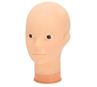 Bamjour Mannequin Head For Wigs, PVC Material Wig Head Stand, Bald Mannequin with Support Bracket Hole For Makeup Training, Pink Base For Displaying (No makeup)