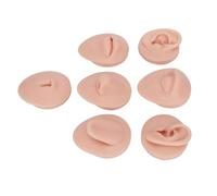 Bamjour Silicone Body Parts Model Set for Teaching Display Practice, Includes Ear, Mouth, Nose, Eye, Tongue & Navel Model with Display Rack (Medium Skin Color)