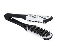 Bamjour Straightening Comb, Professional Double Sided Beard Straightening Clamp Brush Brush for Smooth Beard Grooming (Black White)