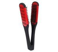 Bamjour Straightening Comb, Professional Double Sided Beard Straightening Clamp Brush Brush for Smooth Beard Grooming (Red Black)