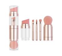 Bamjour Travel Makeup Brush Set, 5 in 1 Makeup Brush Multifunctional Portable Foundation Loose Powder Set Portable Eyeshadow Eyebrow Lip (Electroplated Rose Gold)