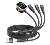 Bamkey 4 in 2 Multi Charging Cable with Watch Charger, 60W PD Fast Charge 1.2m Nylon Braided Compatible with iWatch Ultra/SE/11/10/9/8/7/6, for iPhone 17 16 15 14 Pro Max/Pro/Air and Samsung Series