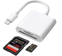 Bamkey SD Card Reader for iPhone/iPad, Microsd card to Lightning Adapter | 2 in 1 Memory Card Reader Adapter, for iPhone 14/13/12/11/X/XS/XR, Plug and Play, Camera Card Viewer with SD & TF card slots