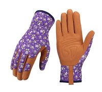 Bamllum Leather Gardening Gloves for Women - Working Gloves for Weeding, Digging, Planting, Raking and Pruning (Purple)