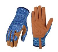Bamllum Leather Gardening Gloves for Women - Working Gloves for Weeding, Digging, Planting, Raking and Pruning (ZY-Blue)