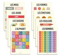 BAMMI 8 Educational Posters 30 x 42 cm - Children's Educational Posters: Alphabet, Numbers, Colours, Shapes, Days, Months, Emotions, Seasons