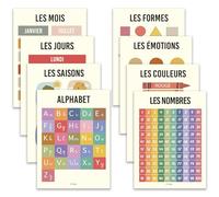 BAMMI 8 Educational Posters 30 x 42 cm Numbers, Alphabet, Colours, Days, Months, Seasons, Emotions, Shapes