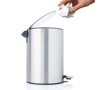 Bamodi 3L Bathroom Pedal Bin with Lid - Stainless Steel Soft-Close Trash Can for Bathroom, Bedroom, or Office - Smudge-Resistant Coating, Removable Inner Bucket, and Strong Suction Cups Base - Silver
