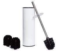 Bamodi Toilet Brush with Holder Premium- Free Standing Stainless Steel Toilet Brushes including 3 Brush Heads - Closed Hideaway Design Loo Brush (White)