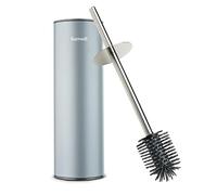Bamodi Toilet Brushes Stainless Steel Toilet Brush & Holder - Silicone Brush Head with Container and Splash Guard - No Drilling - Modern Bathroom Accessories - Silver