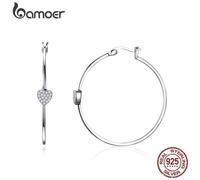 Bamoer Authentic 925 Sterling Silver Big Circle Love Heart Shape Clear Cz Drop Earrings