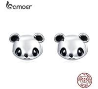 Bamoer Genuine 100% 925 Sterling Silver Animal Collection Cute Panda Stud Earrings