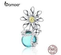 Bamoer Silver 925 Charm For Original Women Silver Snake Bracelet Daisy And Firefly Bead Accessoreis