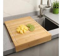 BAMOTTO CRAFT BAMBOO 15.8"L x 22"W Medium Bamboo Cutting Board & Sink Cover, Noodle Board with Detachable Anti-Slip Front Baffle, for Expanding Kitchen Countertops & Sinks