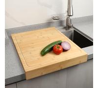 BAMOTTO CRAFTBAMBOO 18.9x22 Inch Extra Large Bamboo Cutting Board Over Sink | Non-Slip Detachable Lip | Reversible Juice Groove | Kitchen Noodle Board | RV Stovetop Cover | Turkey Carving