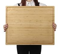 BAMOTTO CRAFTBAMBOO XXL Extra Large 100% Organic Bamboo Cutting Board 24"x18" - Butcher Block Chopping/Carving Board with Handle & Juice Groove for Turkey, Meat, Vegetables, BBQ