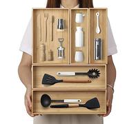 BAMOTTO Stack Bamboo Drawer Organizer Set of 5, Kitchen Utensil, Flatware&Silverware Organizer-Wood Laminated Stackable Drawer Organizer for Kitchen, Bedroom, Living Room Storage Box
