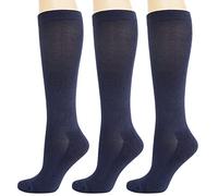 BampooPanPa 3 Pairs Bamboo Circulation Compression Socks, 8-15 mmHg, Best Athletic Sock for Women and Men, Navy Blue (3 Navy), 9-11