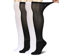 BampooPanPa Diabetic Socks for Men & Women, 4 Packs Non Binding Seamless Socks over the Knee, Cushioned Diabetic Socks, 2 White/2 Black, 13-15