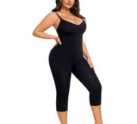 BampooPanPa Tummy Control Bodysuits Full Body Suit Shapewear One Piece Capri Jumpsuits for Women Body Shaper, Black, L