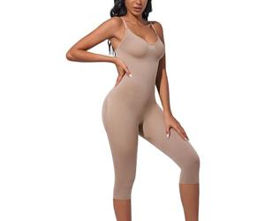 BampooPanPa Tummy Control Full Body Shapewear for Women, One Piece Capri Shapewear Bodysuits for Women Faja Body Shaper, Sienna, Large