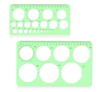 Bamru 2 Pcs Circle Template for Drawing Ruler Quilling Tool Round Hole Ruler Multifunctional Round Geometric Template Ruler Plastic Drawing Set for Learning Design Office,Green