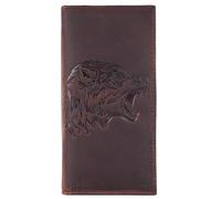 Bamsu Wild Wolf Long Bifold Wallet for Men - Full Grain Cowhide Leather Rodeo Western Design - Handcrafted RFID Blocking, Slim Vintage Style - Gift for Hunters, Outdoorsmen, Father’s Day & Christmas