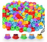 BAMTTOO 200pcs Tattoo Ink Cup Mix Color Disposable Plastic Heart Tattoo Pigment Cup Eyebrow Eyeliner Lip Color Pigment Cap Ink Holder