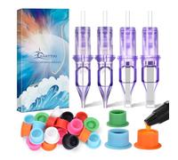 BAMTTOO 20pcs Tattoo Cartridge Needles Assorted Mixed Size Round Liner Shader Disposable Needles for Pen Machine with 20pcs Ink Caps(Purple79RL79RM)