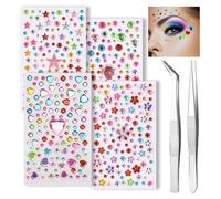 BAMTTOO Gem Sticker Rhinestone Stickers Acrylic Gems DIY Crafts Self Adhesive Diamond Stickers for Face Eyes Festival Makeup Body (4 Sheets 476pcs)