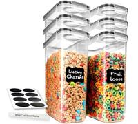 Bamu 4L Cereal Storage Containers - Airtight Flip-Top Lids, BPA-Free, Clear Plastic with Labels for Easy Organization- Kitchen Pantry Organiser - Ideal for Cereal, Cornflakes, and Dry Foods (6)