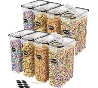Bamu Home 4L Cereal Storage Containers - Airtight Flip-Top Lids, BPA-Free, Clear Plastic with Labels for Easy Organization- Kitchen Pantry Organiser - Ideal for Cereal, Cornflakes, and Dry Foods (8)