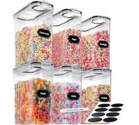Bamu Home 4L Cereal Storage Containers - Airtight Flip-Top Lids, BPA-Free, Clear Plastic with Labels for Easy Organization- Kitchen Pantry Organiser - Ideal for Cereal, Cornflakes, and Dry Foods (6)