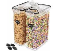Bamu Home 4L Cereal Storage Containers - Airtight Flip-Top Lids, BPA-Free, Clear Plastic with Labels for Easy Organization- Kitchen Pantry Organiser - Ideal for Cereal, Cornflakes, and Dry Foods (2)