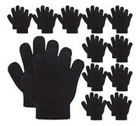 Bamu Kids Winter Magic Gloves - 12 Pairs Soft & Warm Stretchy Full Finger Knitted Mittens for Boys and Girls (12 Pack Black)