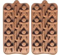 BAMUTU Gingerbread Man & Candy Cane Silicone Moulds 2-Pack - 12-Cavity Christmas Baking Set for Chocolates, Biscuits & Cake Decorations | Food-Grade, BPA-Free, Reusable (Festive Gift Ready)