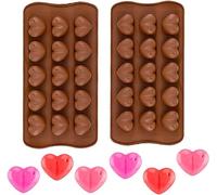Bamutu Heart Silicone Mould 2 Pieces 15-Cavity Heart Shape Silicone Chocolate Molds Non-Stick Candy Jelly Moulds Handmade DIY Wax Melt Molds Valentine Baking Moulds for Cake Decoration