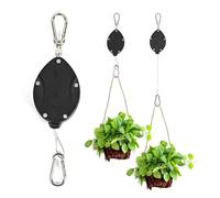 Bamword Retractable Plant Hanger Pull Down 63 In Adjustable Heavy-Duty Metal Hooks with Anti-Swing Design Foldable Plant Pulleys for Hanging Plants Bird Feeders Garden Baskets Watering Black 3-Pack