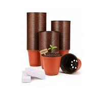 Bamworld 100Pcs Nursery Pots Red 4 Inch | Flexible soft plastic nursery pots feature smart drainage and aeration holes, paired with one hundred plant labels.