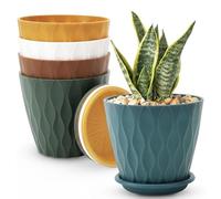 Bamworld 15cm Plant Pots Indoor, 5 Pack Plastic Flower Pots with Saucers and Drainage Holes, Decorative Indoor Plant Pot for Succulents, Small Outdoor Houseplant Planters, Modern Multi-Colour Set