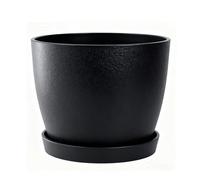 Bamworld 23cm Round Plastic Planter Pot with Drainage Holes, Modern Indoor Outdoor Planters for Succulents Flowers Small Plants, Garden Decor (Black)