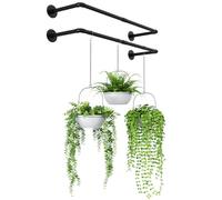 Bamworld 2pack Hanging Planter for Indoor Plants Plant Hanger Indoor Hanging Plant Holder Plant Shelves Wall Mount Black Metal Rod(Pot&Plant Not Included)