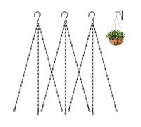 Bamworld 3 Pack Hanging Basket Chains, 45cm 3-Leg Metal Chain Hanger with Hook for Outdoor Hanging Baskets, Planters & Bird Feeders, Sturdy Replacement Bracket - Black