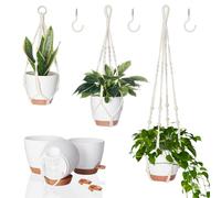 Bamworld 3 Pack Hanging Plant Pots, Macrame Plant Hangers Indoor Outdoor Plants, 3 Set Self Watering Flower Pots Holder for Home Garden Balcony Ceiling Decorations