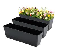 Bamworld 3-Pack Window Box Planters, 42x12 cm Large Rectangular Herb Planters with Drainage Trays, Indoor Herb Garden Planter Box for Balcony, Windowsill, Office