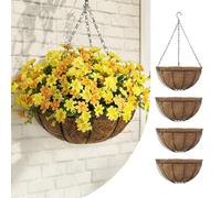 Bamworld 4 Pack 12 Inch Hanging Basket with Coco Liner and Chain, Metal Wire Hanging Plant Pot for Indoor Outdoor Garden Porch Balcony Christmas Hanging Basket Decoration, Holds up to 20 Lbs